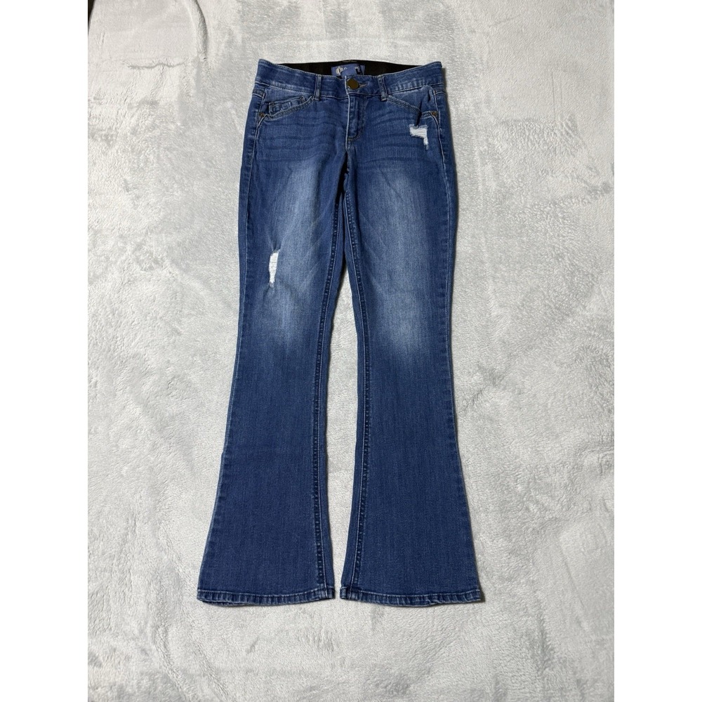 Democracy Jeans Womens 2 Petite Blue Bootcut Medium Wash Distressed 27x28